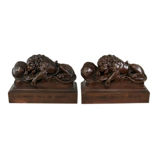 1930's Lion of Lucerne Bronze Finish Metal Bookends by Jennings Brothers Usa-a Pair For Sale