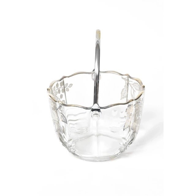 Mid-Century Modern Vintage Sterling Silver Overlay Glass Fruit & Flower Basket Bowl Ice Bucket For Sale - Image 3 of 10