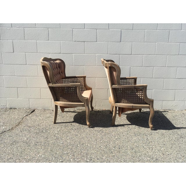 1960s Vintage French Provincial Style Caned Club Armchair Chair Heavy Wear For Sale - Image 5 of 9