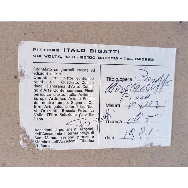 Painting by italo bigatti "pine forest at sunset" oil on hardboard, 1981, italy painting "pine forest of monte baldo" oil...