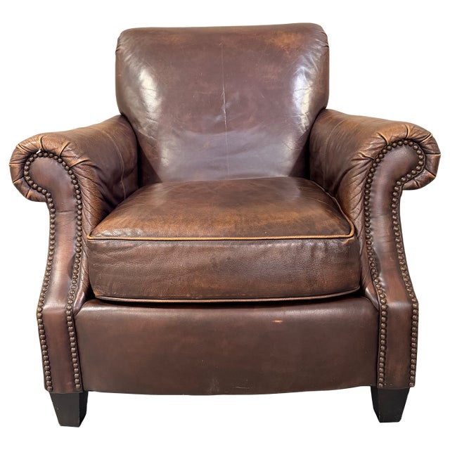 Vintage Bernhardt Brown Leather Club Chair With Nailhead Trim For Sale