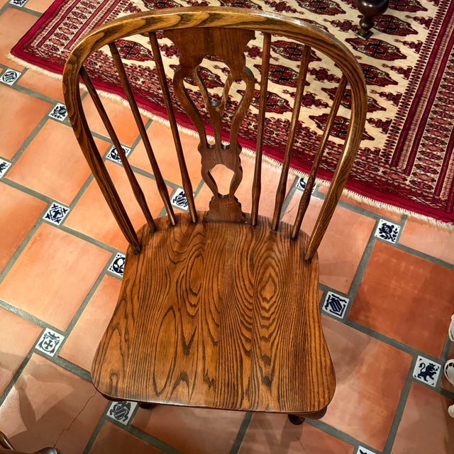 Wood Vintage Nichols & Stone Oak Round Oval Dining Table Windsor Chairs 7p Set For Sale - Image 7 of 17