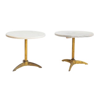 Marble Brass Side Tables - Pair For Sale