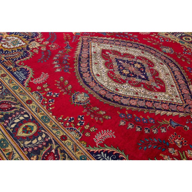 1920s Red Antique Tabriz Handmade Persian Wool Rug With Multicolor Shah Abbasi Desing For Sale - Image 10 of 11