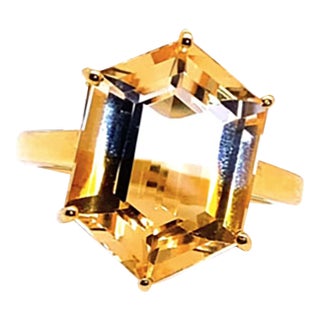 Shield Shaped Bi-Color Citrine in Gold Rhodium Ring Size 8 For Sale