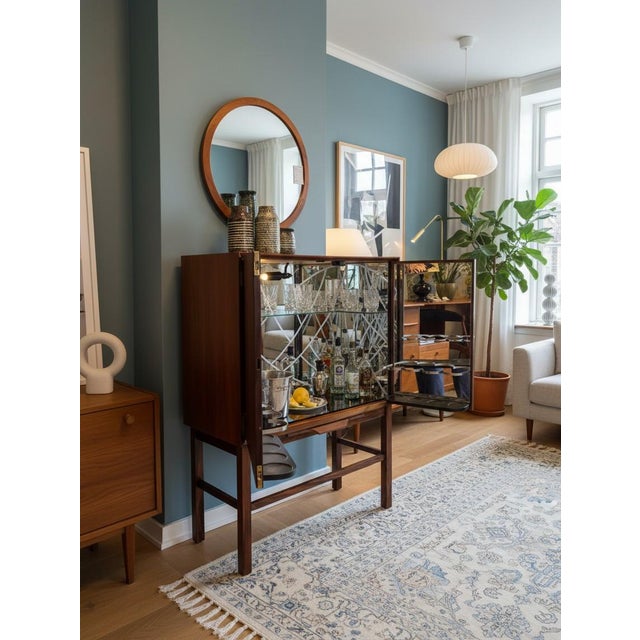 Danish Bar Cabinet in Santos Rosewood with Mirror Interior and Lighting, 1960s For Sale - Image 4 of 18