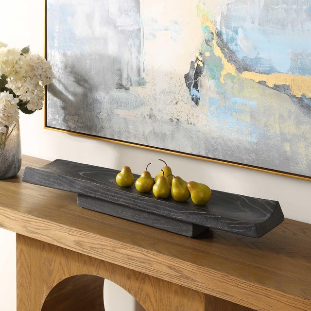 This Elegant Tray Is Finished In Deep Black, Featuring A Casted Wood Grain Design That Adds A Natural, Rustic Texture. Its...