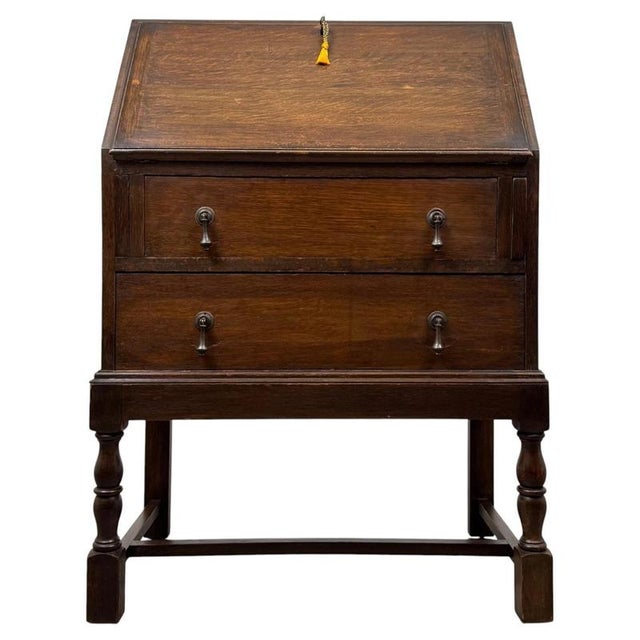Antique Early 20th Century Edwardian Oak Bureau For Sale - Image 14 of 14