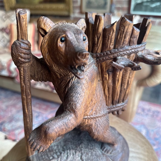 Antique 19th Century Swiss Black Forest Bear Decanter & Cordial Glasses Holder For Sale - Image 9 of 12