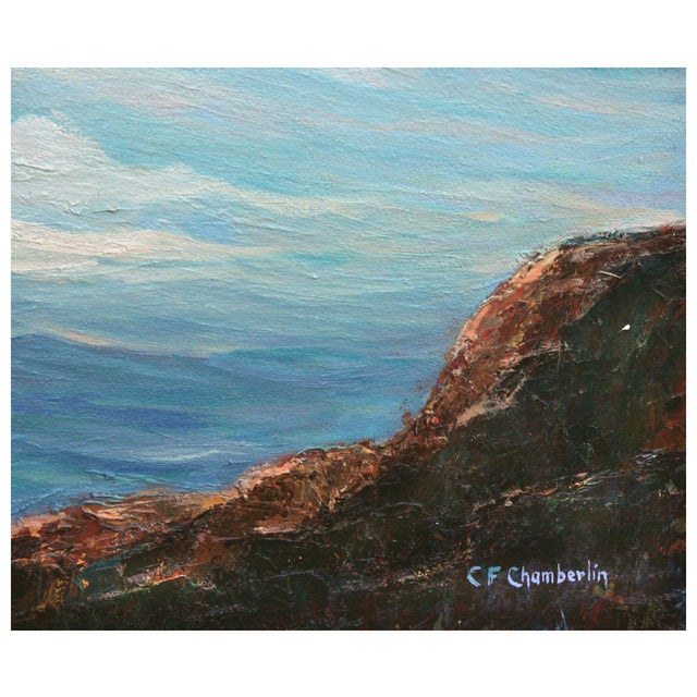 Mid Century Northern California Rocky Shore Seascape by Cecil F. Chamberlin For Sale - Image 4 of 4