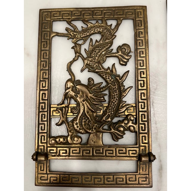 Vintage MidCentury Brass Asian Inspired Greek Key Bookends a Pair