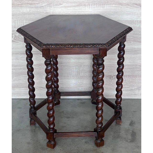 Antique Hexagonal Side or Center Walnut Table With Six Carved Legs For Sale - Image 4 of 10