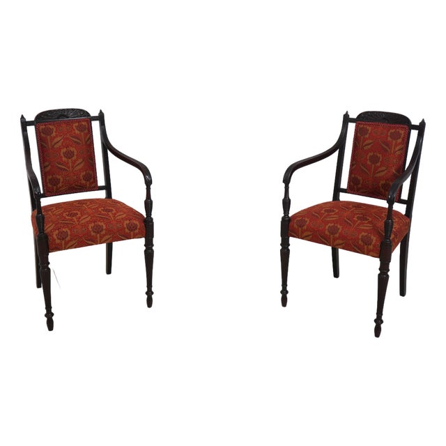Pair Antique 19th Century English Sheraton Mahogany Armchairs For Sale