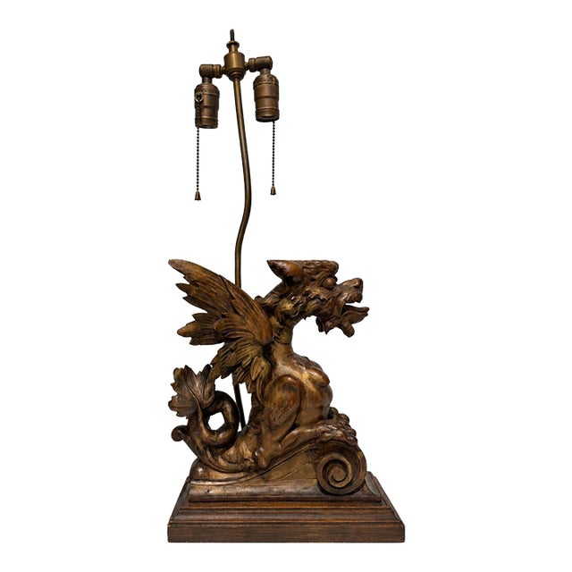 Continental Renaissance Revival Carved Dragon Griffin Table Lamp, C. 1890-1930 For Sale