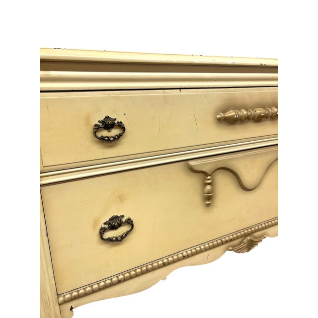Wood Late 20th Century French Provincial Style Painted Dresser With Turned Legs and Ornate Pulls For Sale - Image 7 of 10
