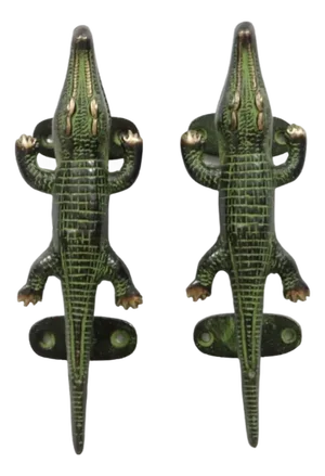 Green Brass Alligator Door Handles - A Pair