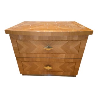 Vintage Italian Marquetry Nightstand With Diamond Inlay & Brass Accents, 1970s - Attributed to Tommaso Barbi (1970s) For Sale