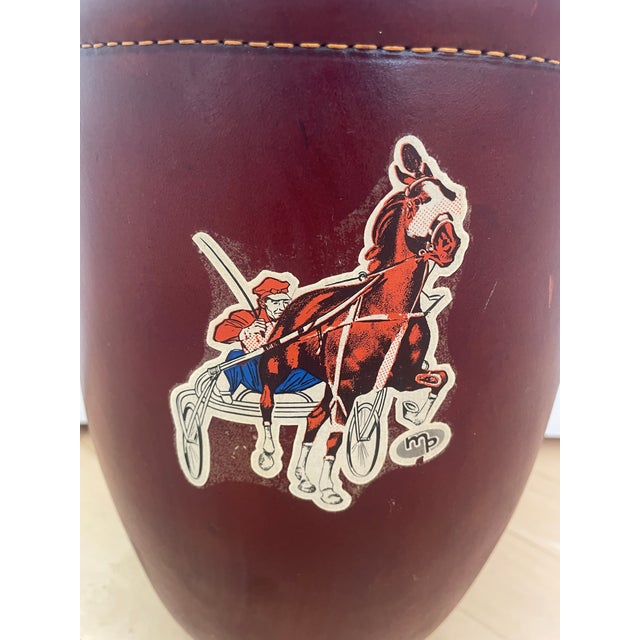 Vintage Loyal Papeete Firetruck Brown Leather Brass Eagle Handle Bar Ice Bucket For Sale - Image 10 of 12