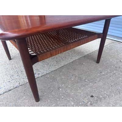 Arne Vodder Mid 20th Century Gunnar Schwartz Teak Square Coffee Table with cane shelf For Sale - Image 4 of 9