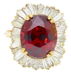 Gia Certified 10.40 Carat Red Zircon & Diamond Ballerina Cocktail Ring, Size 6