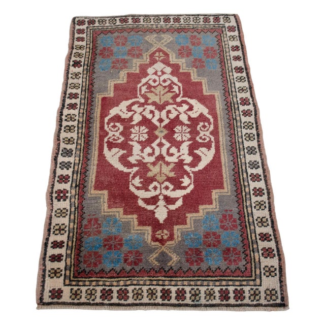 1970s Distressed Low Pile Turkish Yastik Petite Rug Hand Knotted Faded Mat - 24″ X 41″ For Sale - Image 5 of 12