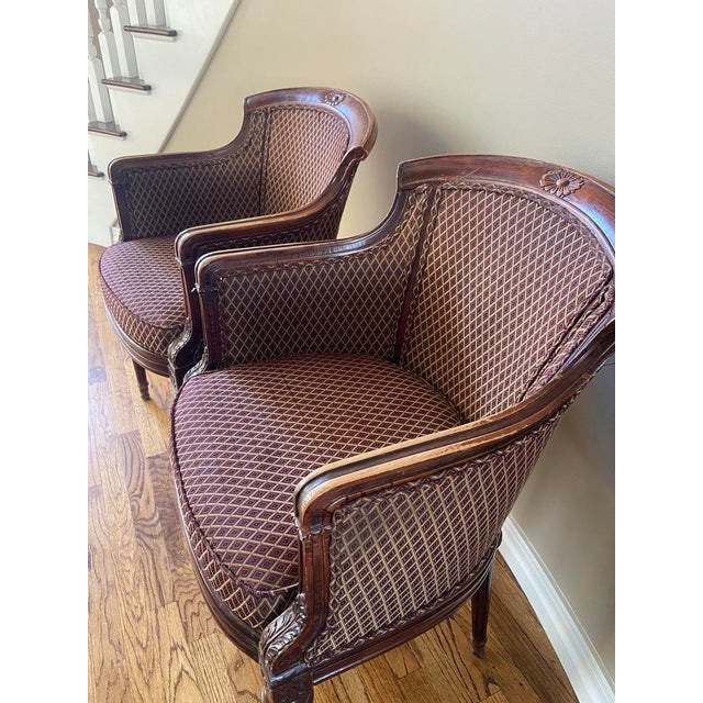 French Antique French Louis XVI Style Bergere Chairs For Sale - Image 3 of 7