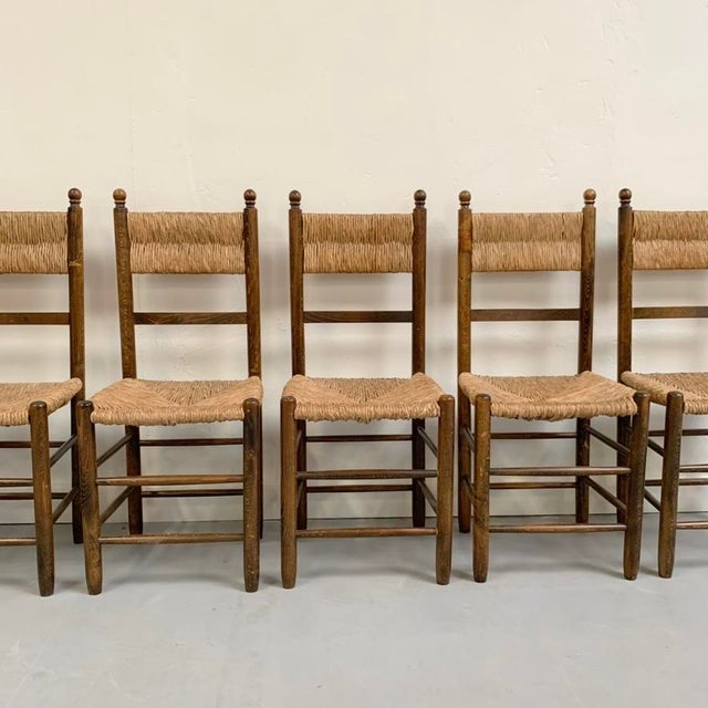 Mid-Century Oak and Straw Chairs by Charlotte Perriand, France, 1960s, Set of 6 For Sale - Image 12 of 17