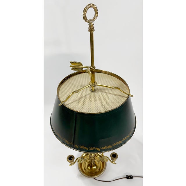 Metal Vintage Chapman French Empire Style Brass Swan Bouillette Lamp With Tole Shade For Sale - Image 7 of 10
