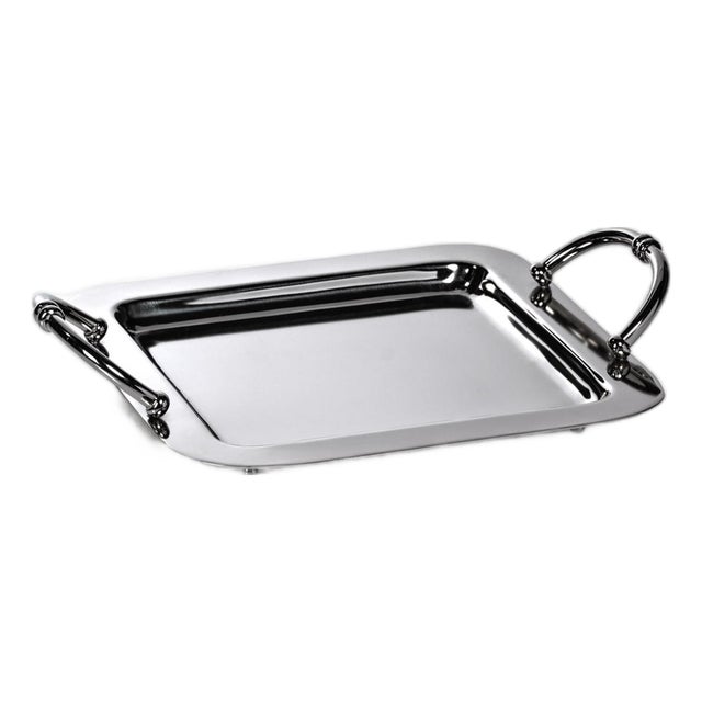 Manetta Steel and Brass Tray-Polished Nickel, 10" x 8" x 2" For Sale