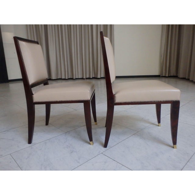 Beige Leather Side Chairs with Brass from the Hotel Baur Au Lac Zurich, 1980, Set of 2 For Sale - Image 4 of 18