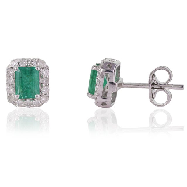 Not Yet Made - Made To Order Art Deco Octagon Cut Emerald & Diamond Halo Stud Earrings - 2 Pieces For Sale - Image 5 of 12