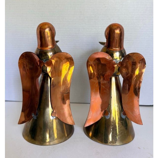 Pair of Mid-Century Brass & Copper Angel Candleholders For Sale - Image 9 of 12