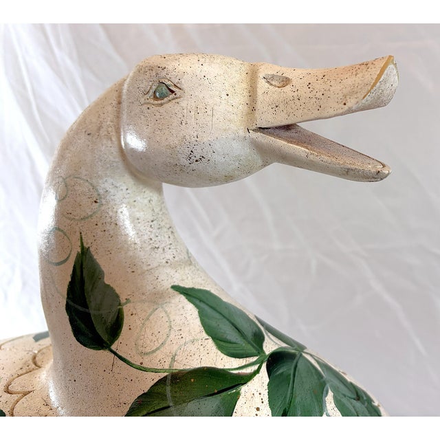 Beige Vintage Large Folk Art Hand Made and Hand Painted Wooden Goose Box For Sale - Image 8 of 18
