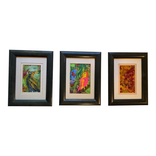 1990s Three Small Paintings Oil and Gouache by Jan Butterfield For Sale
