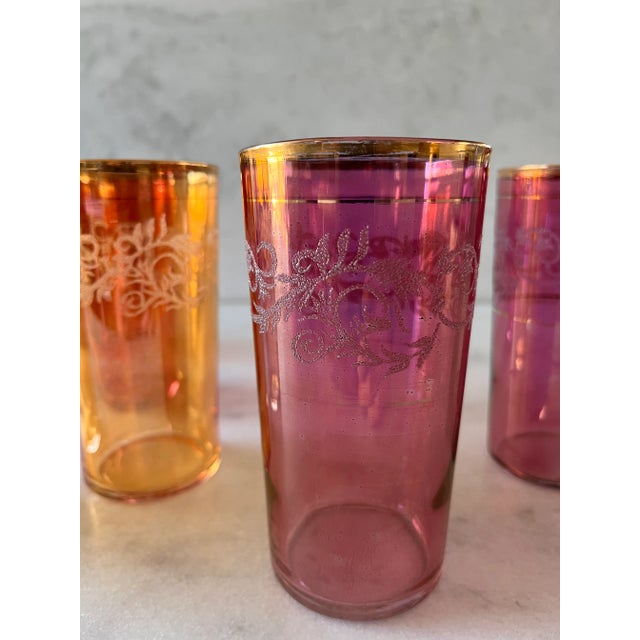 Red Set of 6 Mid Century Embossed Glasses With Gold Trim For Sale - Image 8 of 10