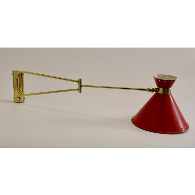 Mid-Century Modern Red Diabolo Articulated Wall Light by Rene Mathieu for Lunel, 1950s For Sale - Image 3 of 18