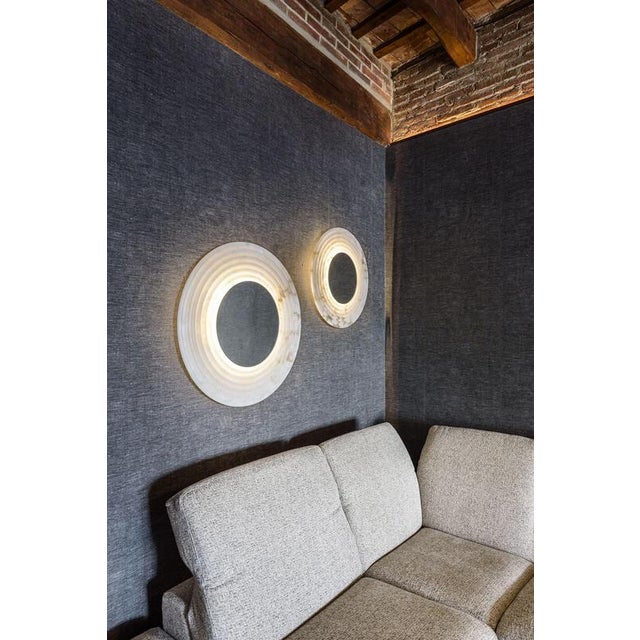 Contemporary Large Mirror Disc Wall Lamp by United Alabaster For Sale - Image 3 of 6