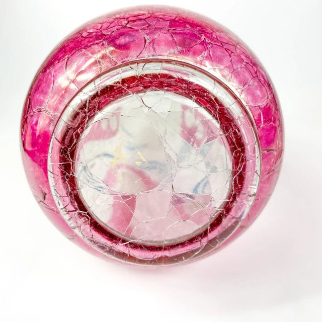 Crackle Glass Enameled Botanical Design Decanter Bohemia, 1950s For Sale - Image 9 of 9