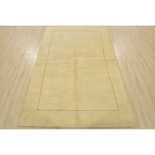 Contemporary Gabbeh Rug 5’4” X 7’10” Ivory Wool Contemporary Hand-Knotted Area Carpet For Sale - Image 3 of 13