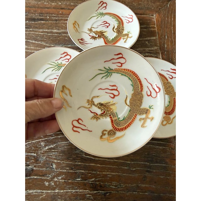 Ceramic Vintage Japanese Dragonware Moriage Saucers – Set of 4 For Sale - Image 7 of 11