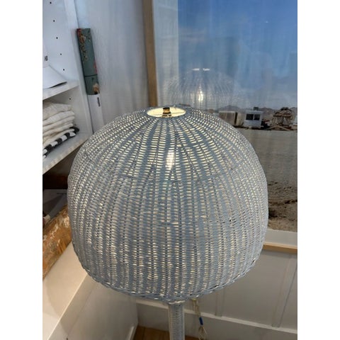 Vintage White Wicker Floor Lamp With Dome Shade For Sale - Image 11 of 14