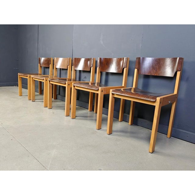 Brown Mid-Century Brown and Birch Stacking Chairs in the style of Sven Markelius, 1980, Set of 5 For Sale - Image 8 of 12
