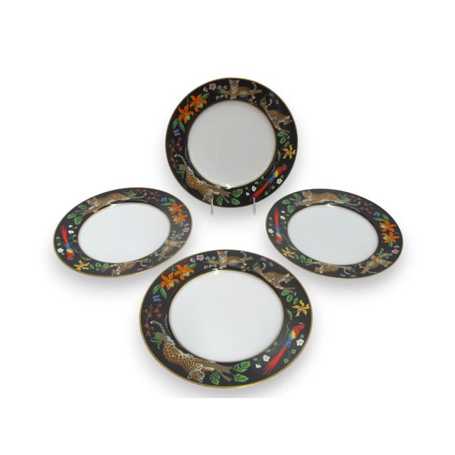 Lynn Chase 1988 Safari Jaguar Jungle Cat 24 Karat 10 7/8" Dinner Plate Set of 4 For Sale - Image 9 of 11