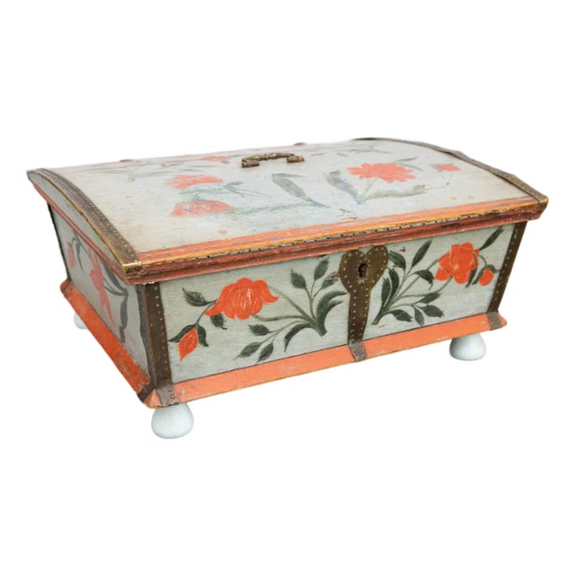 19th Century Swedish Folk Art Painted Marriage Trunk Bride's Box For Sale