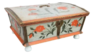 19th Century Swedish Folk Art Painted Marriage Trunk Bride's Box