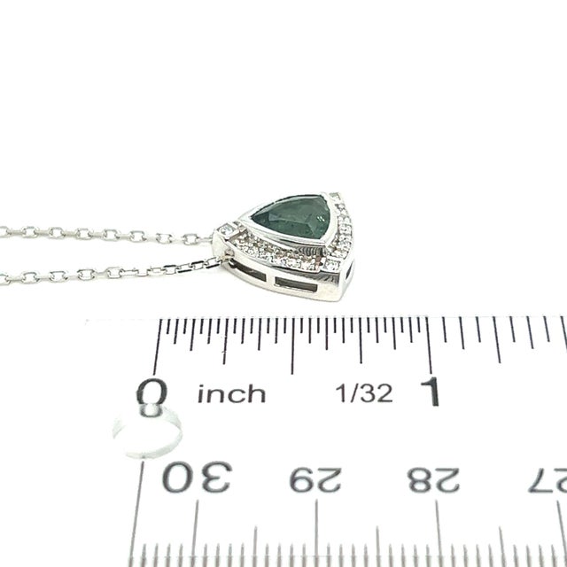 Natural Tourmaline Diamond Pendant Necklace 17" 14k W Gold 2.49 TCW Certified For Sale - Image 10 of 14