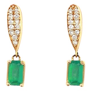 Natural Emerald Diamond Earrings 14k Yellow Gold 1.09 TCW Certified For Sale