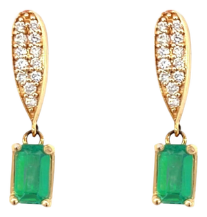Natural Emerald Diamond Earrings 14k Yellow Gold 1.09 TCW Certified