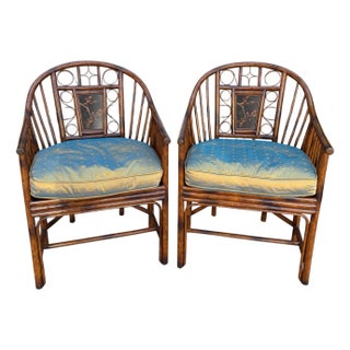 Pair of Maitlaind Smith Chinoiserie Bamboo Arm Chairs For Sale