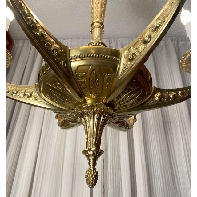 Large French Art Deco Bronze d'Ore Chandelier Attributed to Sue Et Mare, Parisian For Sale - Image 4 of 15